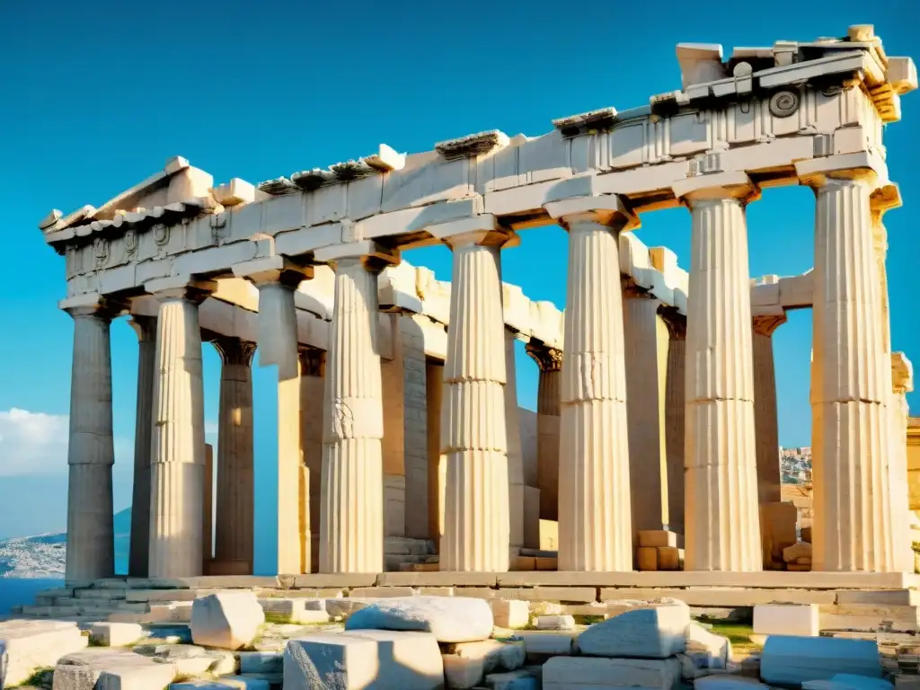 Majestuoso Parthenon en la Acrópolis de Atenas, con visitantes maravillados