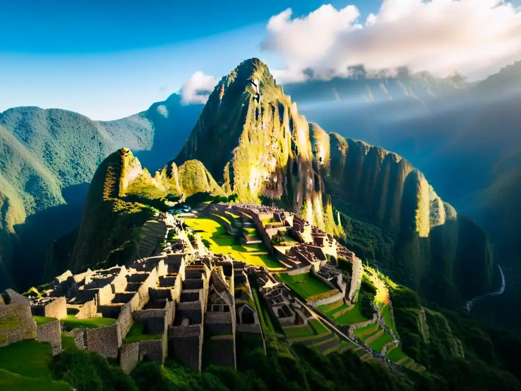 Majestuoso Machu Picchu, centros energéticos del mundo, ruinas incas entre montañas verdes y cielo azul