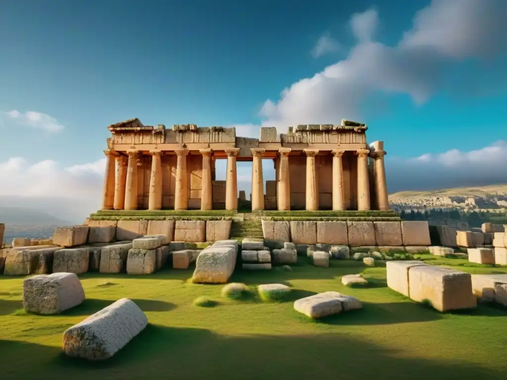 Majestuosos megalitos de Baalbek bajo un cielo dramático