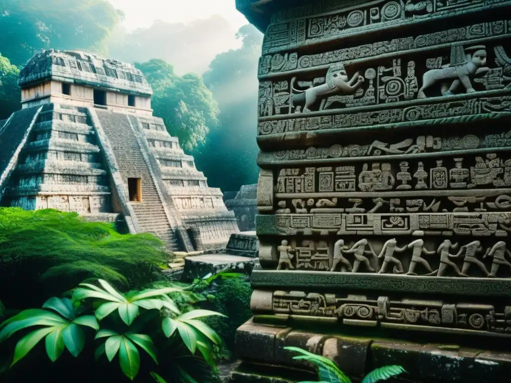 Majestuosos mensajes del Más Allá Palenque: detalles de las ruinas mayas en el Templo de las Inscripciones