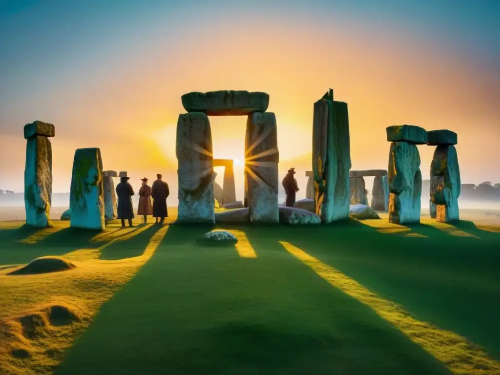 Majestuosos monolitos de Stonehenge en la hora dorada, transmitiendo un poder espiritual ancestral