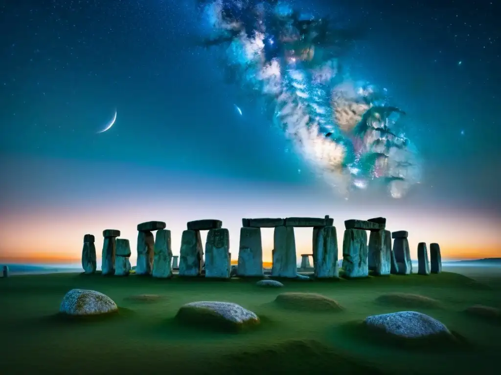 Majestuosos monolitos de Stonehenge se yerguen en la noche estrellada, revelando secretos Stonehenge cosmos