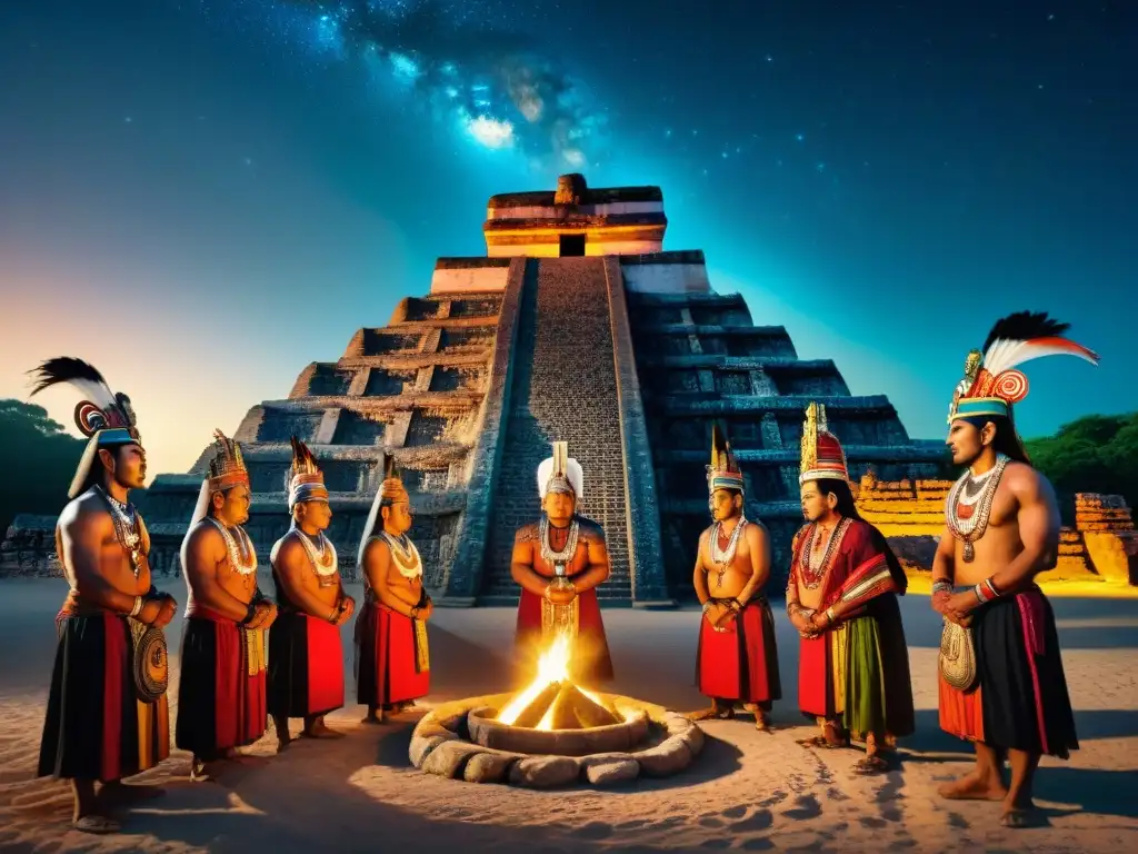 Místico ritual maya bajo el cielo estrellado Majestuosos rituales de iniciación en civilizaciones antiguas bajo el cielo estrellado
