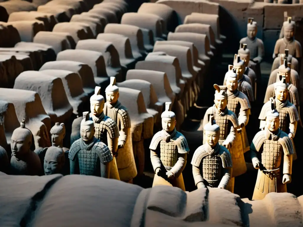 Majestuosos secretos del Ejército de Terracota Qin Shi emanan de esta imagen detallada en Xi'an, China