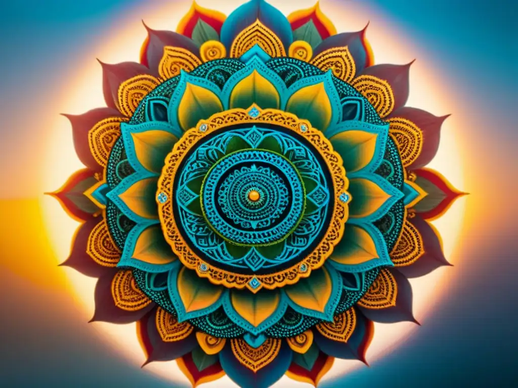 Un mandala intrincado, colorido y armonioso como herramienta de meditación