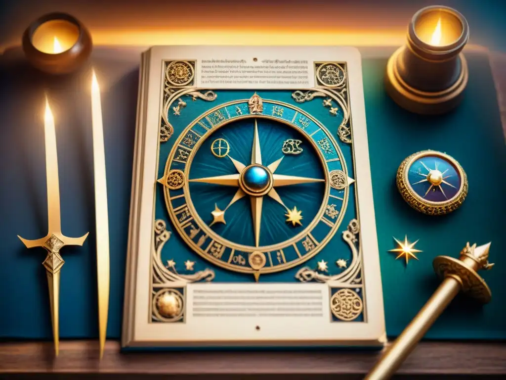 Manuscrito antiguo con zodíaco y leyenda artúrica: Astrología en la Épica Artúrica