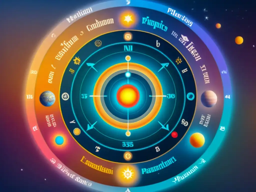 Un mapa astrológico detallado con los planetas y signos zodiacales al nacer, conectados en un patrón hipnótico