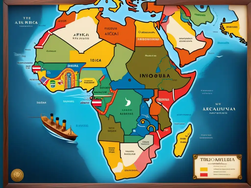 Un mapa detallado de las rutas comerciales entre África y civilizaciones precolombinas, resaltando la herencia africana en culturas antiguas