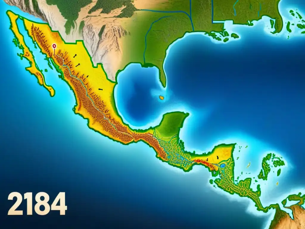 Mapa detallado de las rutas comerciales mesoamericanas con escenas vibrantes de intercambio de bienes, comerciantes indígenas y mercados bulliciosos