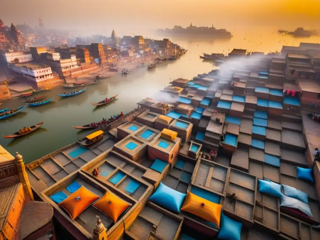 Maravilloso amanecer en Varanasi con la Ganges y sus rituales matutinos, revelando los misterios de la ciudad