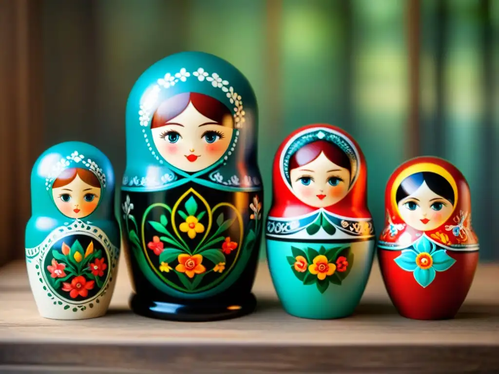 Una Matryoshka de madera pintada a mano con escenas de folklore eslavo