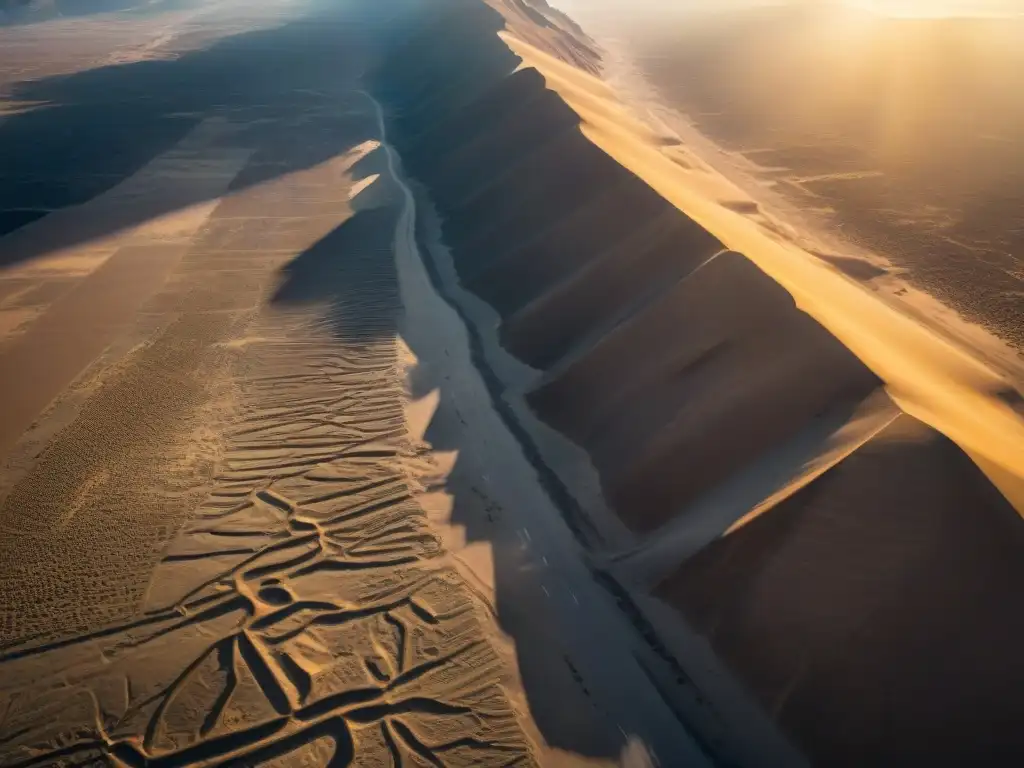 Misterio de las enigmáticas líneas de Nazca, con diseños precisos en un paisaje árido y vasto, revelando su complejidad desde el aire