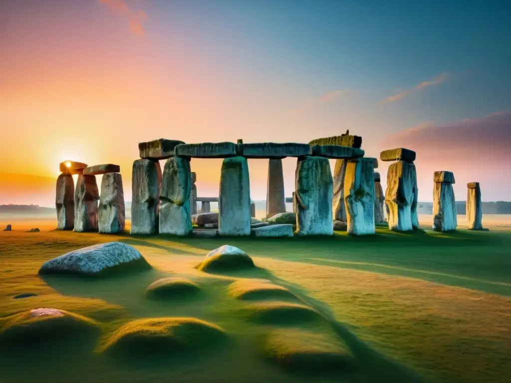 Misterios y celebraciones paganas en el solsticio de verano en Stonehenge, con gente diversa y energía mágica