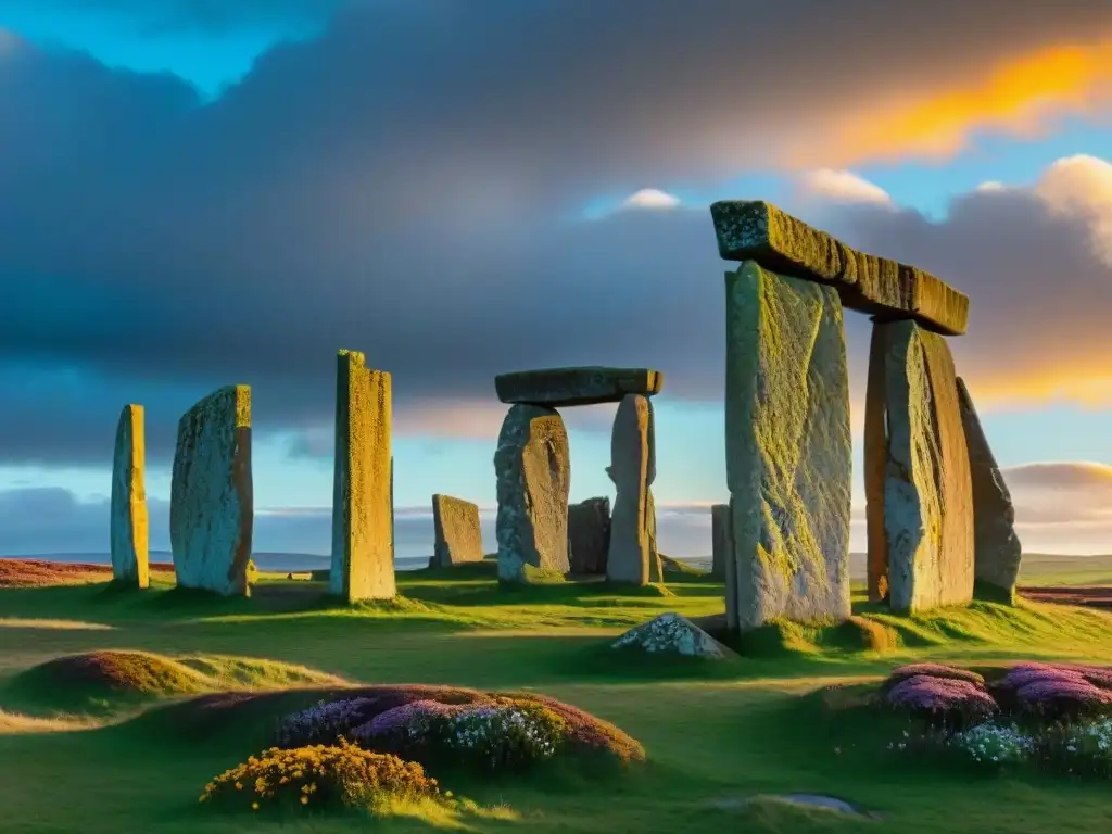 Los misterios del Círculo de Brodgar: antiguas piedras adornadas, flores silvestres vibrantes y un atardecer mágico en Orkney