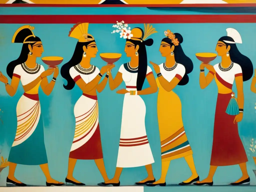 Misterios minoicos en fresco de sacerdotisas en ritual en Palacio de Knossos