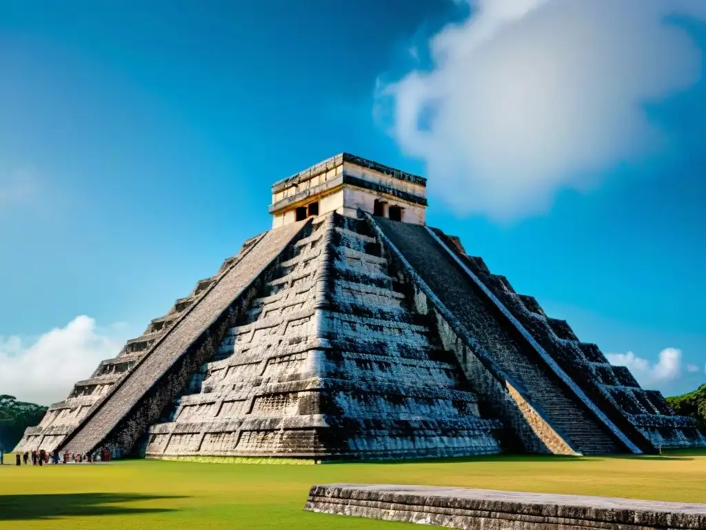 Misterios de Chichen Itzá mayas: Serpiente de sombra en El Castillo durante el equinoccio, turistas maravillados