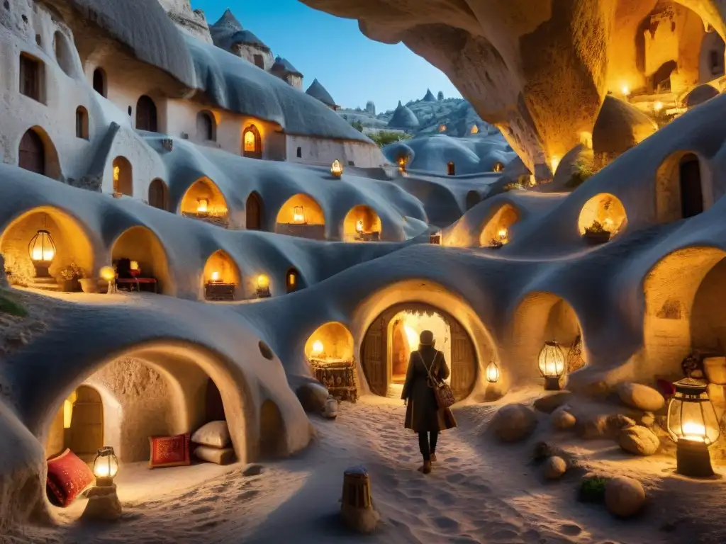 Explora los misterios túneles subterráneos de Cappadocia, con sus intrincadas cámaras y escaleras iluminadas por linternas