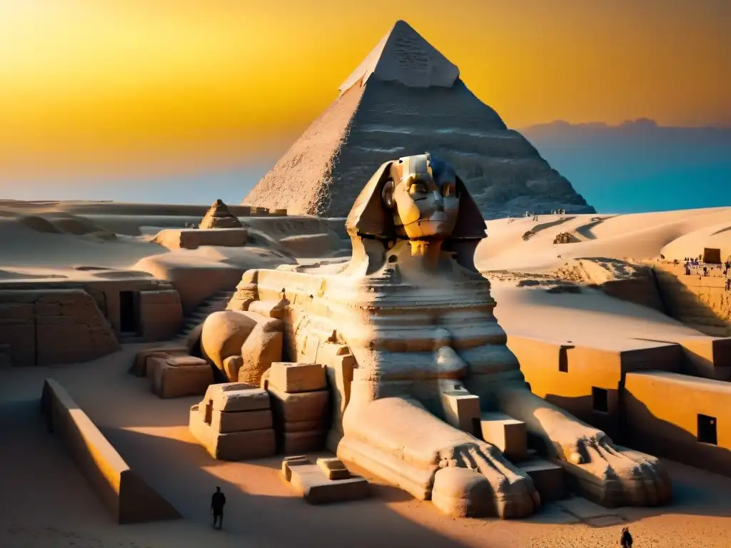 Misteriosa Esfinge de Giza al atardecer, revelando un pasadizo secreto