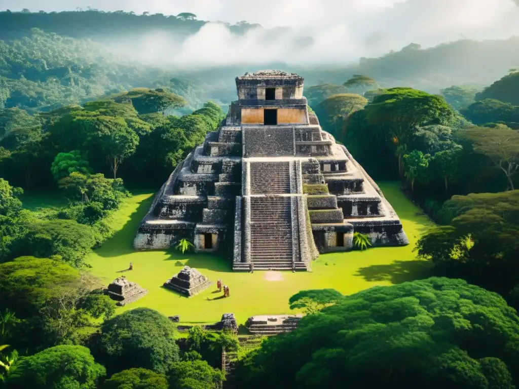 Descubre la misteriosa desaparición de la civilización maya en un templo rodeado de selva exuberante y arqueólogos excavando