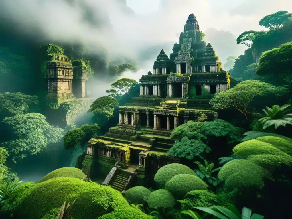 Un misterioso descubrimiento en una ciudad antigua de la jungla, con templos y ruinas cubiertas de vegetación