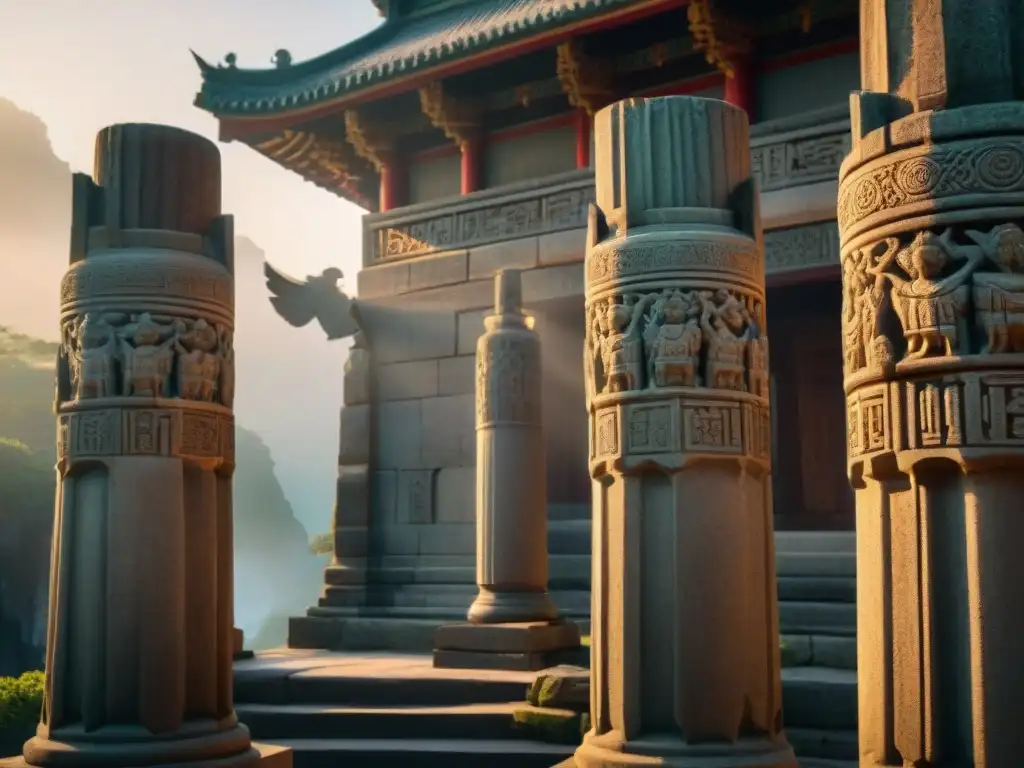 Misterioso templo oriental con simbolismo ángeles culturas antiguas