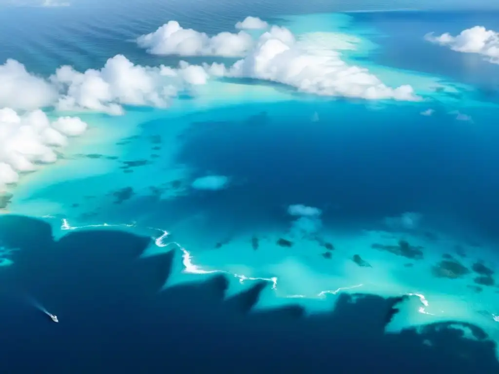 Misterioso Triángulo de las Bermudas, reflejos azules del océano Atlántico y sombras de nubes