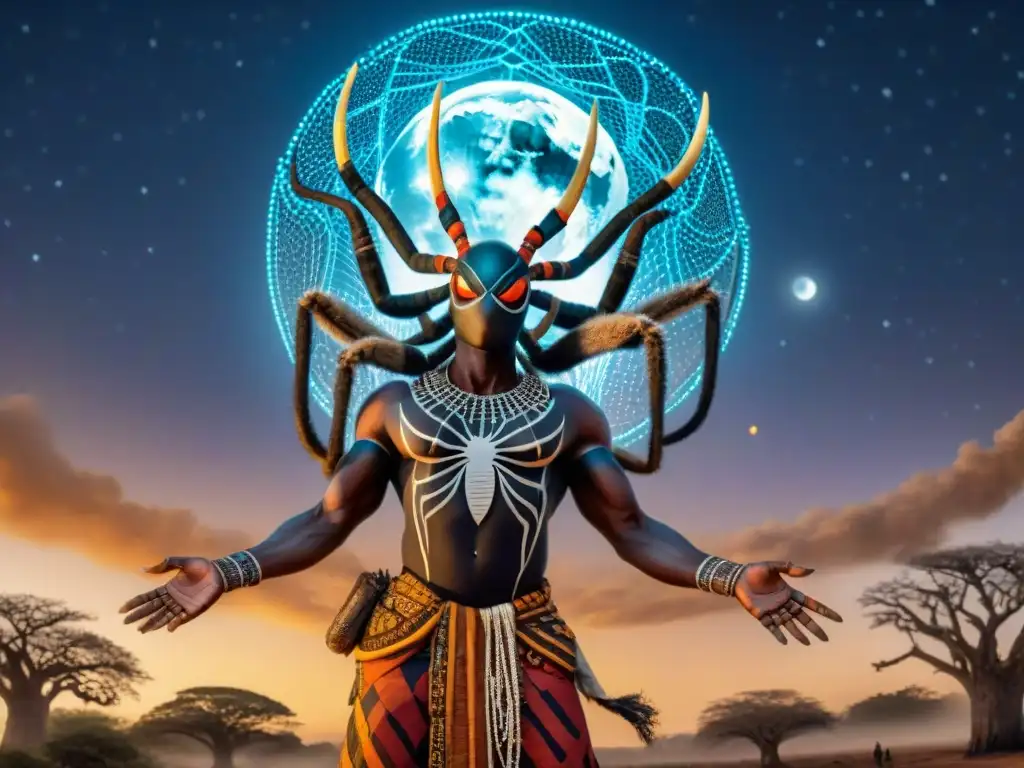 Anansi, la araña de la mitología africana, teje historias en una noche estrellada