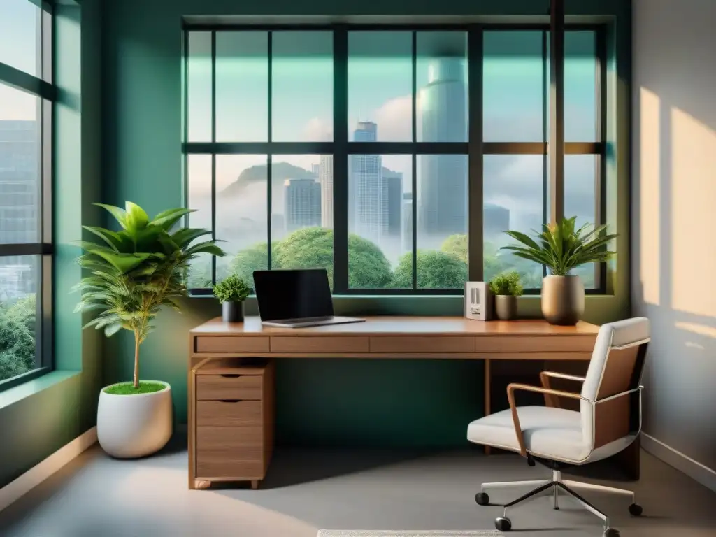 Un moderno espacio de oficina minimalista con equilibrio Feng Shui, vida moderna y armonía