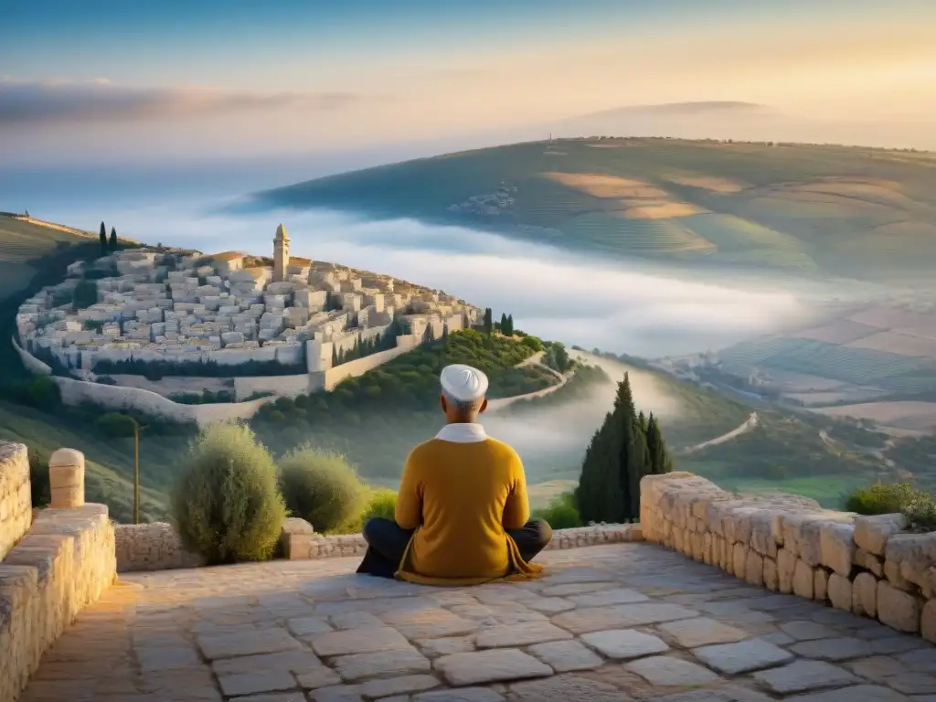 Un momento de meditación en la mística Safed, Israel, al amanecer