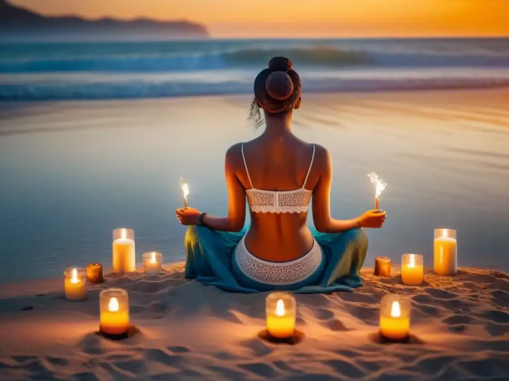 Un momento de paz y conexión espiritual en una playa al atardecer