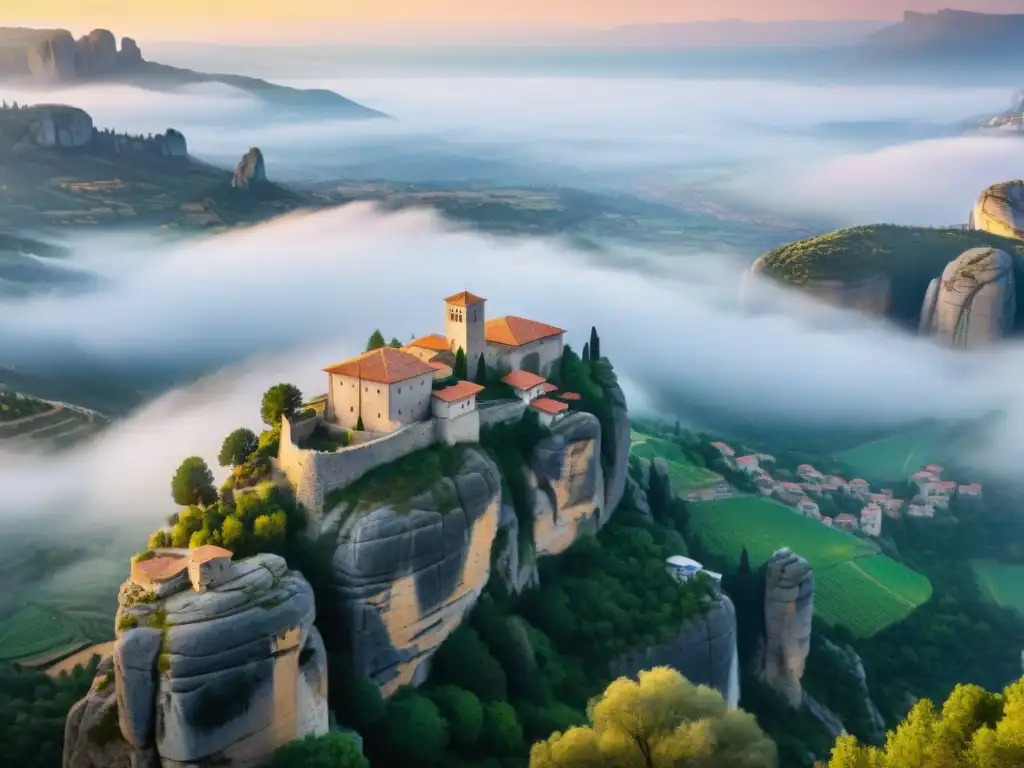 Monasterios antiguos de Meteora: un atardecer espiritual en los imponentes acantilados