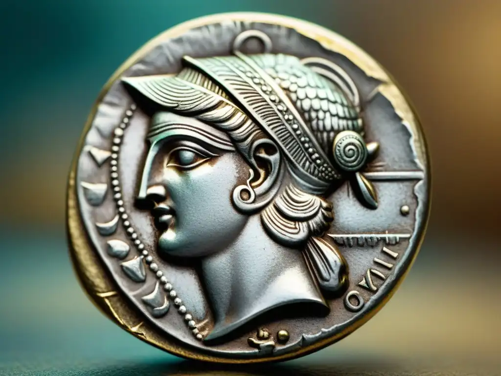 Moneda de plata antigua griega detallada con Athena y búho, transmitiendo historia y artesanía