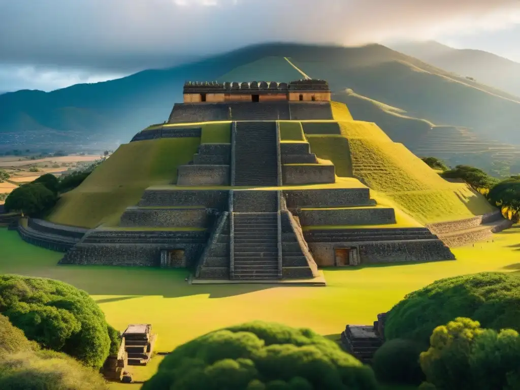 Monte Albán, la antigua ciudad zapoteca en Oaxaca, México, con templos y pirámides en las montañas sagradas zapotecas civilización