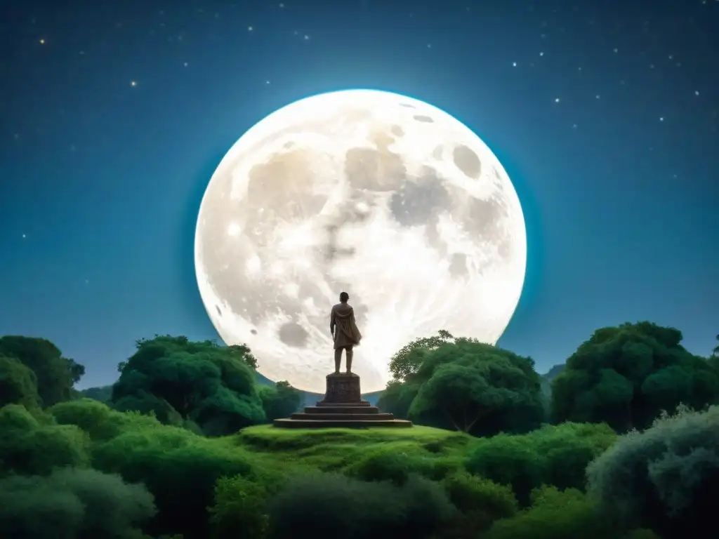 Monumento de piedra antiguo con detallados grabados de fases lunares en la noche estrellada