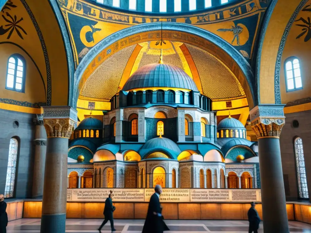 Mosaico bizantino en Hagia Sophia muestra la conversión de Constantino I, reflejando la influencia de Bizancio en el mundo eslavo