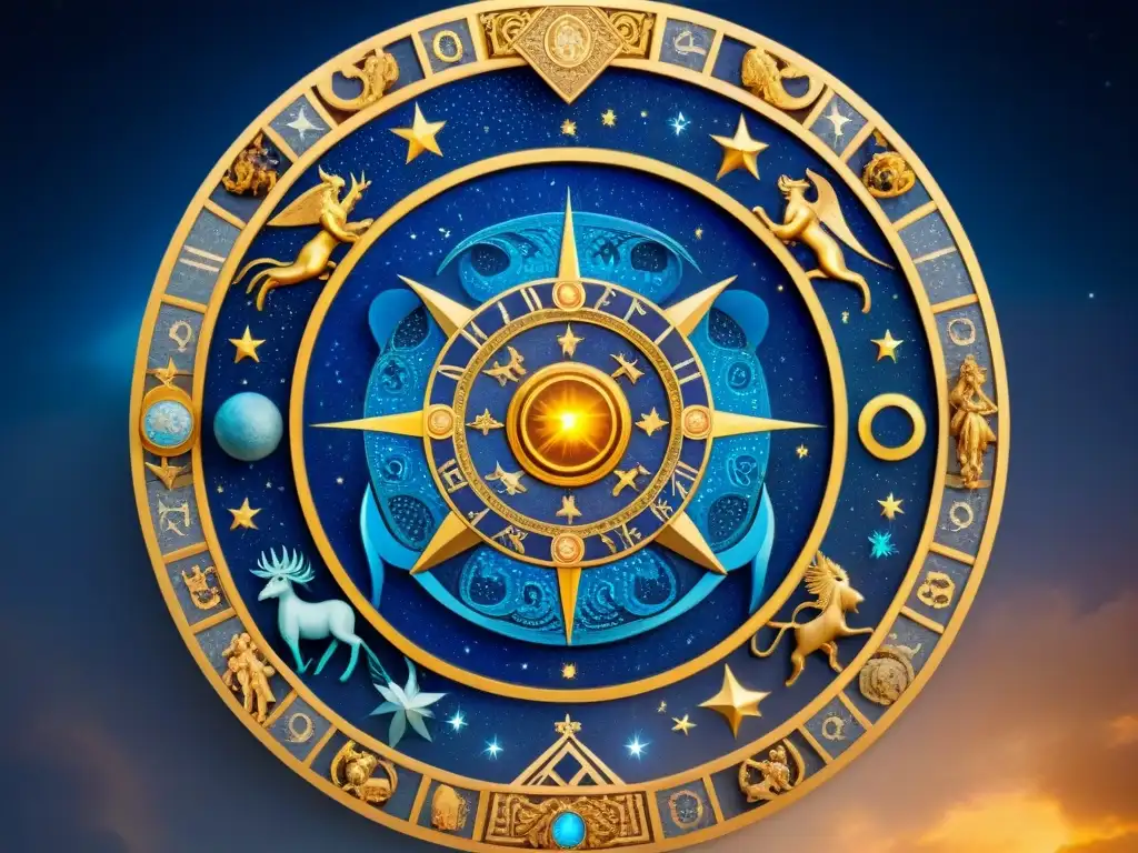 Un mosaico celestial de dioses griegos y signos zodiacales, evocando misterios de la astrología en antiguas civilizaciones