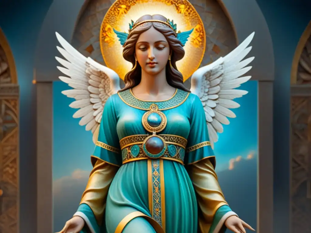 Un mosaico detallado con ángeles de diversas culturas antiguas, simbolizando la unidad en la diversidad