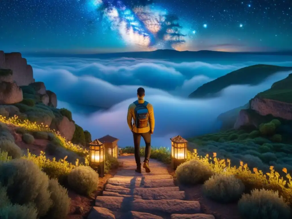 Viaje de Orfeo al Inframundo: Mosaico mítico con colores vibrantes Mosaico detallado del viaje de Orfeo al inframundo para rescatar a Eurídice, con colores vibrantes y criaturas míticas, bajo un cielo estrellado