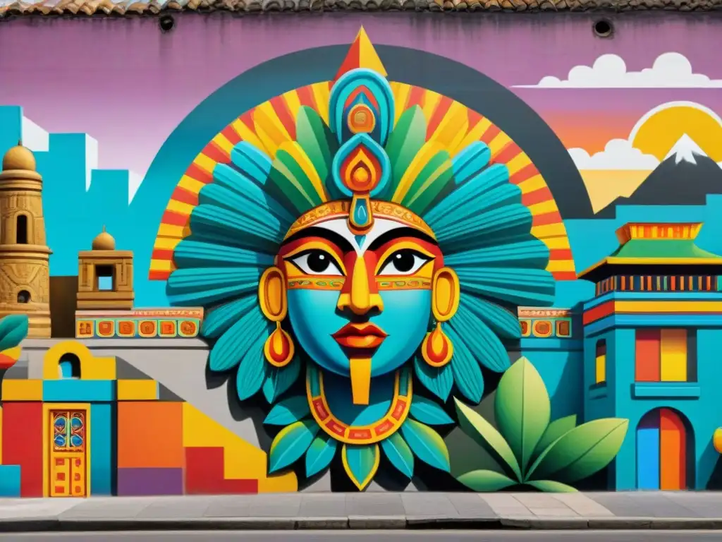 Un mural urbano vibrante que fusiona Arte Pop y mitologías antiguas en una obra contemporánea