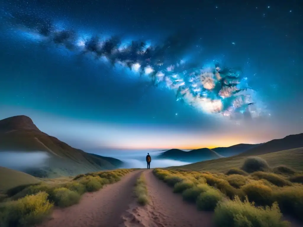 Maravillosa vista nocturna de la Vía Láctea en alta resolución Vía láctea iluminando la noche estrellada, transmitiendo un mensaje de sincronicidad y conexión con el universo