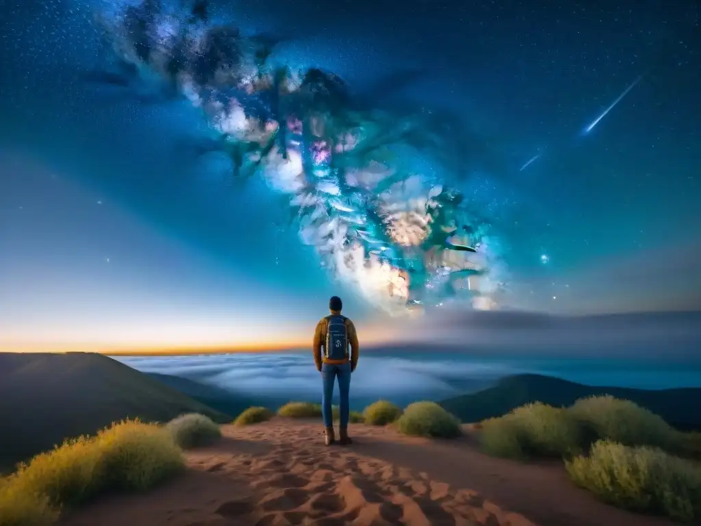Universo mágico: Vía Láctea y estrella fugaz en la noche estrellada Una noche estrellada con la Vía Láctea, un universo de misterio y sincronicidad