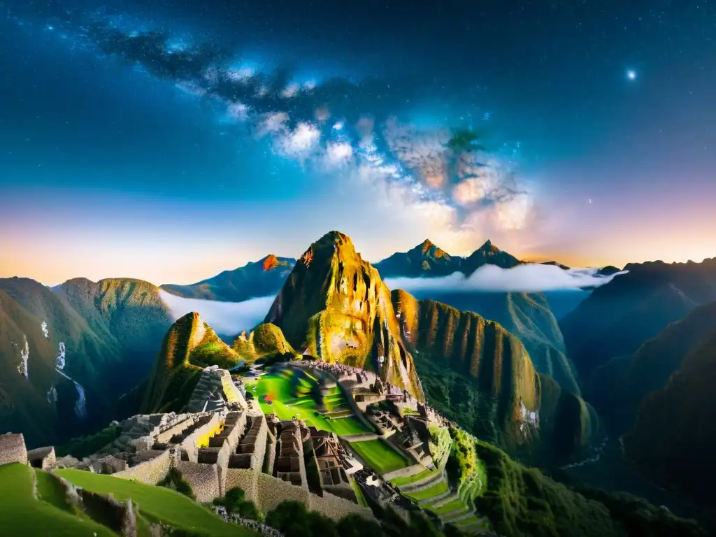 Una noche mágica en Machu Picchu bajo la Vía Láctea, mostrando la conexión celestial que los incas estudiaban con asombro