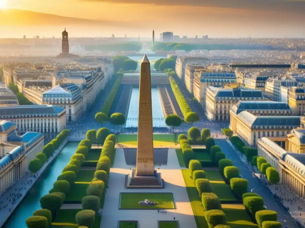 Obelisco antiguo egipcio en la Place de la Concorde, París, con detalles intrincados y significado histórico