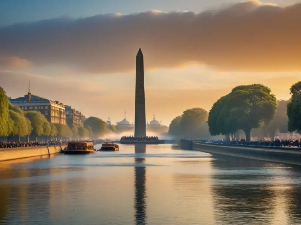 El obelisco egipcio Cleopatra's Needle en Londres, destacando su significado histórico al atardecer