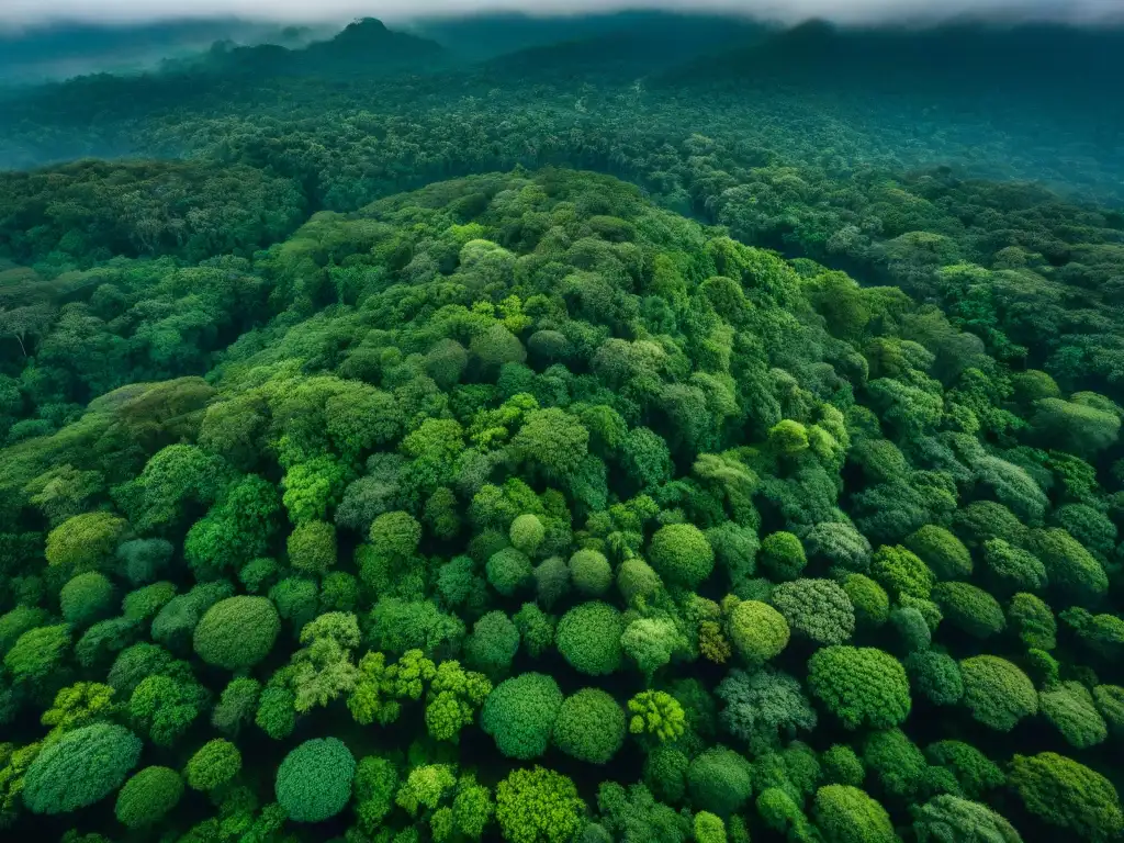 Metrópolis ocultas mayas en la selva: ruinas ancestrales entre densa vegetación verde esmeralda, con rayos de sol filtrándose misteriosamente