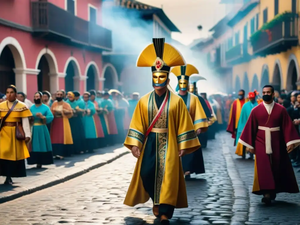 Orígenes y símbolos de Pascua: Procesión colorida de Semana Santa con floats religiosos y participantes en trajes tradicionales