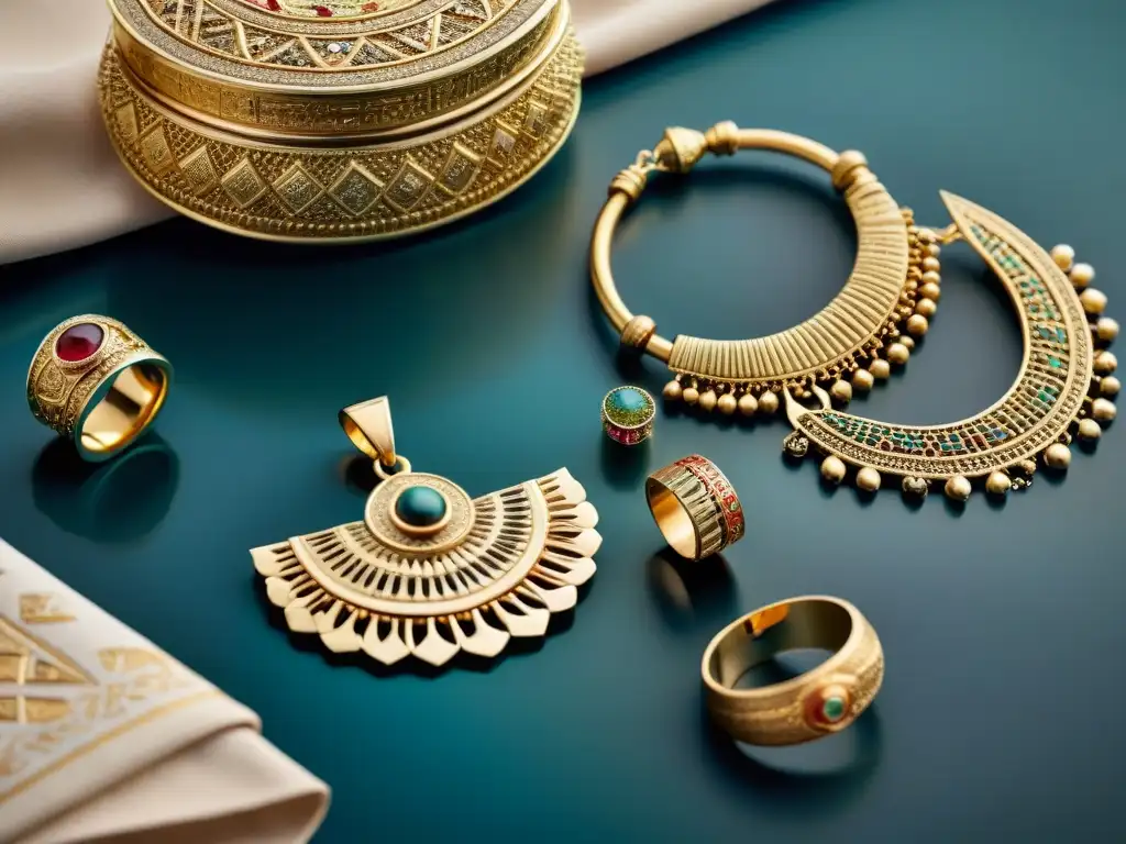 Ornamentos de oro mesopotámico: piezas detalladas con símbolos divinos y patrones geométricos