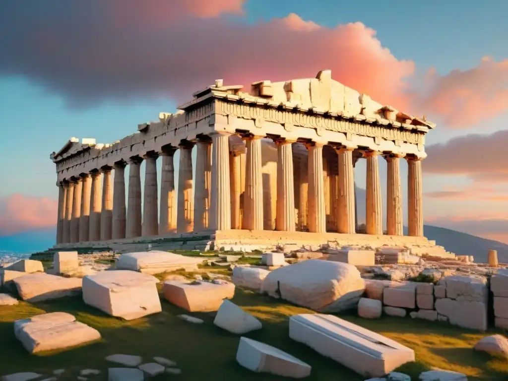 El Parthenon en la Acrópolis de Atenas, bañado por la cálida luz del atardecer, revela su significado oculto