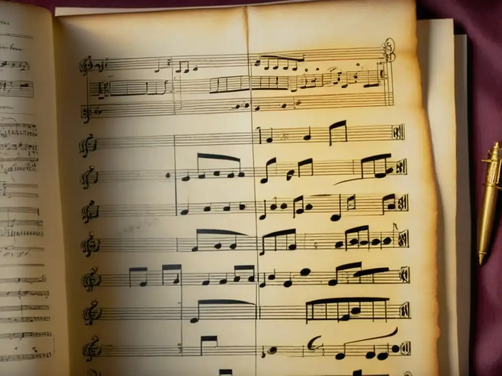 Partitura antigua de compositor con máscaras de tragedia griega: influencia tragedia griega música