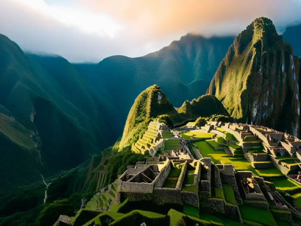 La perfección del Arte Inca en arquitectura moderna: detalle impresionante de Machu Picchu, con piedras y paisaje natural